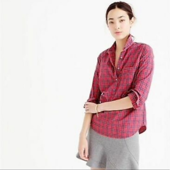JCrew red tartan popover shirt - Picture 2 of 5